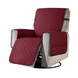 SUBRTEX Recliner Chair Covers Fitted Large Recliner Sofa Slipcovers Seat Width to 28 Inch Reversible Washable Recliner Chair Protector with Elastic Adjustable Strap for Home (Large, Wine)