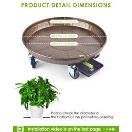 PACETAP 2Pack 15.7'' Large Plant Stand with Lockable Wheels, Heavy-Duty Plant Caddy with Casters for Indoor and Outdoor, Round Rolling Plant Stands Garden Pot Mover to Carry Potted Flower Pot