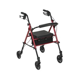Drive Medical RTL10261RD Foldable Rollator Walker with Seat - Adjustable Handles and Seat, Red