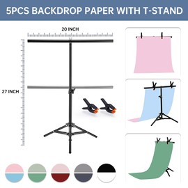 BEIYANG Product Photography Backdrop Paper with T Stand, 22x35 Inch Double Side 5PCS 10 Patterns Waterproof Food Backdrops Paper, Tabletop Flat Lay backdrops Photography for Food Jewelry Cosmetics