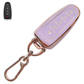 Pink Soft TPU Key Fob Cover Case for Ford, Keychain, Accessories for Ford C-Max Edge Escape Expedition Explorer Flex Focus Taurus Lincoln MKS MKT MKX Navigator 5 Buttons Smart Remote Key (for Ford A)