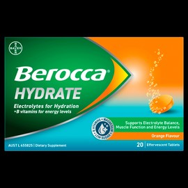 Berocca Hydrate Electrolytes + B Vitamins Orange Effervescent 20 Tablets
