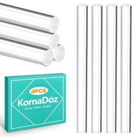 KornaDoz 4 Pack 6.3x0.5 Inch Clear Acrylic Rods, Solid Plastic Dowel Sticks, Versatile Acrylic Plant Stakes & Glass-Like Stirring Rods for DIY Crafts, Art Projects, Transparent