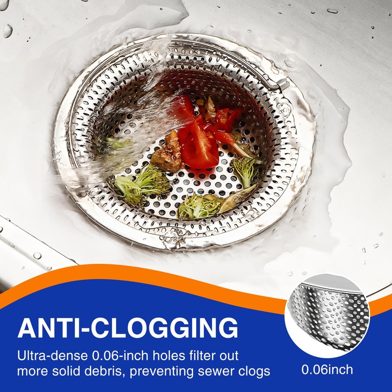 Hocent 2 Pack Kitchen Sink Strainer, Stainless Steel Sink Drain
