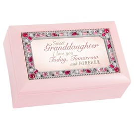 Cottage Garden Sweet Granddaughter I Love You Matte Pink Jewelry Music Box Plays You are My Sunshine