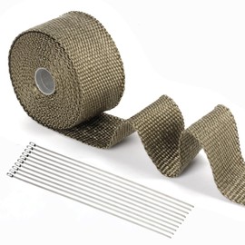 Jortmrd 5M Heat Protection Tape Exhaust Sealing Tape Manifold Heat Protection Tape Exhaust Bandage with 10 Pieces Stainless Steel Cable Ties Exhaust Tape Insulated Thermal Insulation Tape for Car