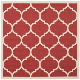Safavieh Courtyard Collection CY6914 Trellis Indoor/ Outdoor Area Rug, 7'10" x 7'10" Square, Red / Bone