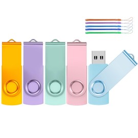 TEWENE USB Flash Memory, 8 GB, 5 Pack of 5 Rotating Flash Memory, Flash Drive, USB Flash Memory, USB2.0, Compact, Strap Included