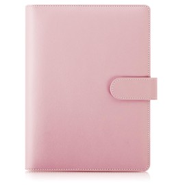 SKYDUE A5 Binder, A5 Ring Binder Faux Leather, Ring Binder A5 Refillable, Budget Binder A5, Notebook A5 (Inner Paper Not Included), Organiser A5 for Office, School and Travel Work (Pink)