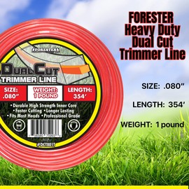 FORESTER Heavy Duty Trimmer Line – Dual Cut Weed Eater String Universal Trimmer String Fits Most Trimmers and Edgers Weedeater String Weed Eater Spool Weed Wacker Attachments
