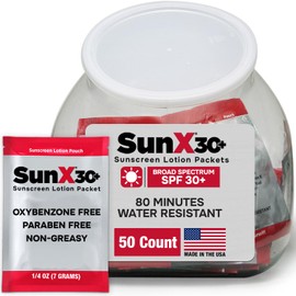 CoreTex Sun X 30+ SPF Individual Sunscreen Packets Travel Size (10ct. with Carrying Case) - Free of Parabens, Oxybenzone, Octinoxate - Broad Spectrum (UVA/UVB) Sunscreen - Water Resistant up to 80 Min