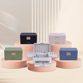 KAMIER Jewelry Organizer for Women Girls - Earring Holder Organizer Box with Drawers - 3 Layer Jewelry Storage Box for Valentine's Day, Birthday, Mother's Day, Christmas Gift, Bluish Grey