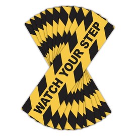 Made In The USA Watch Your Step Floor Decals Stickers 6 x 24 Inch Warning Sticker Adhesive Tape Anti Slip Abrasive Tape for Workplace Safety Wet Floor Caution, Pack of 10