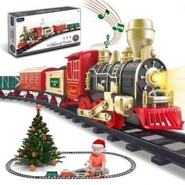 Electric Christmas Train Set w/Lights and Sounds, Kids Train for Christmas Tree with 3 Cars & 10 Train Tracks, Toddler Model Train for 3 4 5 6 7 8+ Years Old Boys Christmas Train Toys Gifts