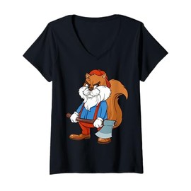 Womens Cartoon Squirrel Character With Axe For Children V-Neck T-Shirt