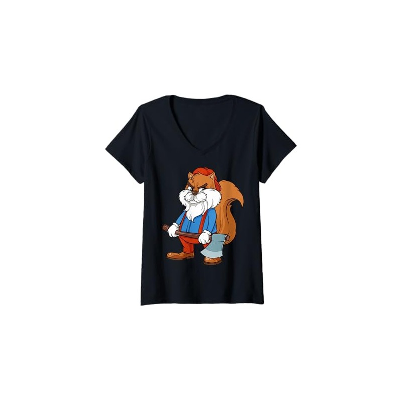 Womens Cartoon Squirrel Character With Axe For Children V-Neck T-Shirt