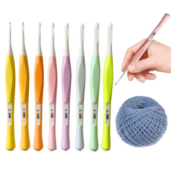 8PCS Crochet Hooks Set Soft Rubber Handle Crochet Hooks Macaron