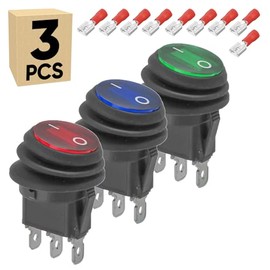 3-Pack Waterproof Rocker Toggle Switch with Light, ON/Off SPST 3Pin Illuminated Lighted Boat Switches for Home Auto Car Marine Boat, KCD2-101, Multicolor