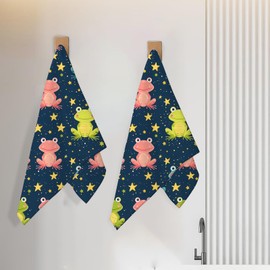 cromcu Cartoon Frog Hand Towel for Bathroom 2 Pack, Soft Microfiber Polyester Face Towels Soft Absorbent for Spa Bath Gym Kitchen, Hand Towels Set Decorative Hotel Decor Gifts, 14x28 in