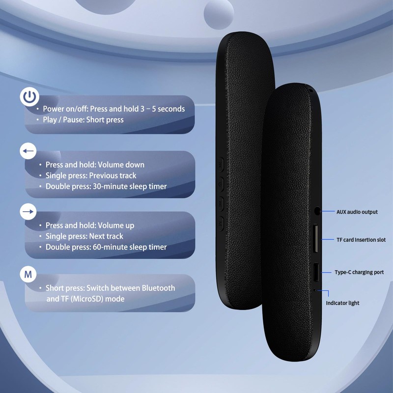Bone Conduction Pillow Speaker, Auto-Off Timer Portable Speaker Under Pillow