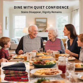 CCFREELIFE 1 Pack Adult Bibs For Seniors With Crumb Catcher - Waterproof Reusable Clothing Protectors For Seniors & Adults, 30"X18" England Checkered Pattern, Machine Washable (1, Yellow red plaid)