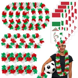 Pack of 20 Italy Fan Item Flower Chain, Hawaiian Fan Set Italia: 4 x Chains, 4 x Headbands, 8 x Bracelets & 4 x Stickers Italy Euro Football Euro Fan Photo Props Flower Chain