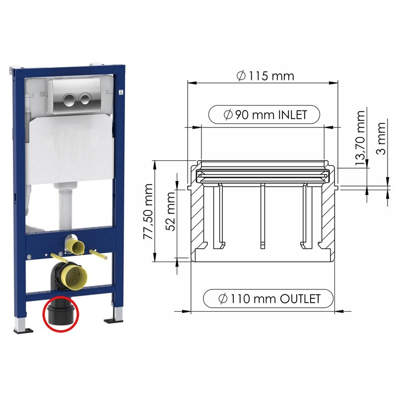 Concealed Toilet Tank Outlet Pipe Reduction 90/110mm Flush Wall Mounted