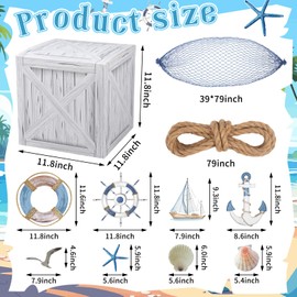 JellyArch 18 Pcs Nautical Party Decorations Imitation Wooden Box Fishing Net Car Trunk or Treat Decor Ocean or Pirate Party Favors Adventure Birthday Party Decorations Photo Booth Props(Blue)