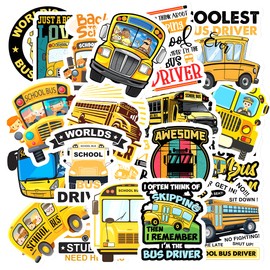 GOLEEX 20 Pack Pcs Waterproof Vinyl School Bus Driver Sticker Items for Buses Drivers Dad Birthday Gifts Stickers Transportation Themed Graphics Accessories Decals Scrapbooking