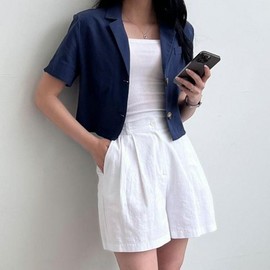 Cropped Summer Linen Short-Sleeve Jacket Crop Beige/M