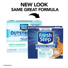 Fresh Step Outstretch Advanced Long Lasting Clumping Litter Simply Unscented, Activated Charcoal Litter Lasts 50% Longer, 32 lbs. (2 x 16 lb. Box)