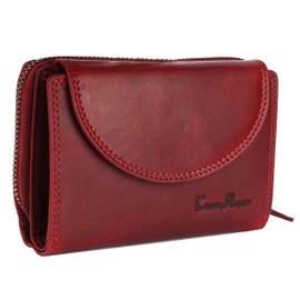 Chunkyrayan Genuine Leather Women's Purse, High-Quality, Vintage, RFID Protection, Includes Leather Keyring Leather, red