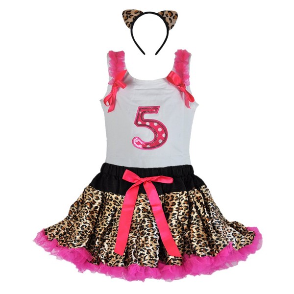 Birthday Girl Leopard Tutu Age Number Tank Top & Headband