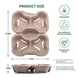 Tearable 4 to 2 Cup Drink Carrier - Biodegradable Convertible Cup Holder for Hot/Cold Beverages (8oz-32oz) - Pulp Fiber to Go for Restaurants, Takeout/Delivery (100 Pack)