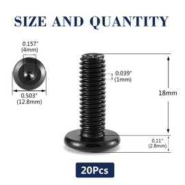 M6 x 18mm 20Pcs Flat Head Hex Socket Cap Screws Bolts, 304 Stainless Steel 18-8, Full Thread, Black Oxide by SG TZH (with Hex Spanner)