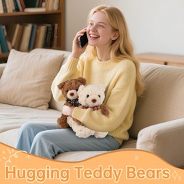 Hugging Teddy Bears, Two Hugging Teddy Bears Stuffed Animals for Couple Girlfriend Girls Kids with Paw Hook and Loop, Soft Plush Toys Companion Gifts for Valentines Birthday Christmas Room Home Decor