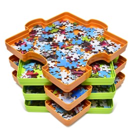 Bullglesup Puzzle Sorting Trays, Plastic Jigsaw Accessory Up to 1500 Pieces, Stackable Organization Portable Sorter Holder, 7.8 x 7.8 inch (Pack of 6)