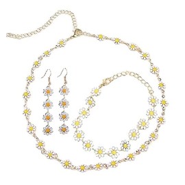 Flower Earrings for Women Bohemian Enamel Dangling Daisy Earrings Necklace Bracelet Jewelry Set Colorful Floral Long Dangle Summer Sunflower Earrings Party Beach Gifts - Style 5