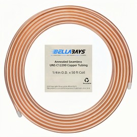 BELLA BAYS Copper Tubing 1/4" OD x 0.187" ID x 50 ft, 99.9% C12200 ASTM B280 Refrigeration ACR Tubing Seamless Soft Coil Round T2 Pure Copper Tube for HVAC System, Refrigerator, Industry, DIY