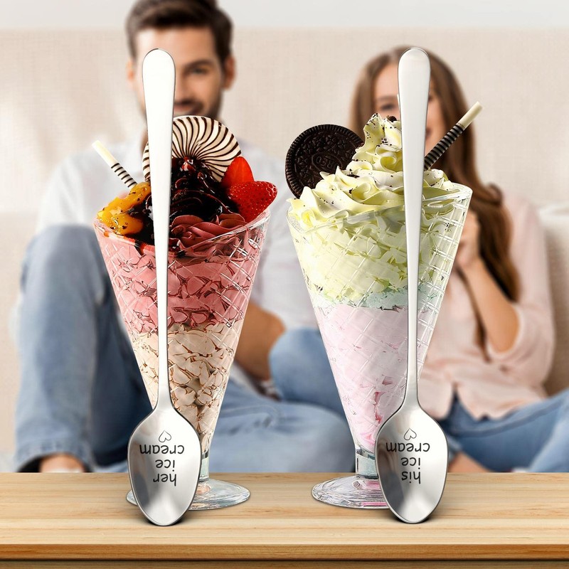 Vinsani 2 Pieces Ice Cream Engraved Spoons His & Hers