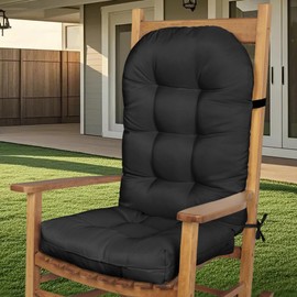 FlyGulls Waterproof Rocking Chair Cushion Outdoor Adirondack Chair Cushion with Ties Tufed High Back Seat Pad for Patio Furniture Fade-Resistant (1, Black)