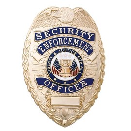 RYNO GEAR Security Badge, Enameled & Plated, Pin Catch Design, 2-1/4 x 3-1/8", Nickel-Brass Shield Badge (Brass)