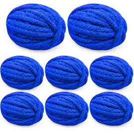 Chunky Chenille Yarn for Crocheting & Knitting, Jumbo Thick Soft Chunky Yarns for Crocheting, Super Bulky Chunky Knit Blanket Yarn for Hand Knitting, 8 Skein（27 yds 8 oz Each）, Sapphire