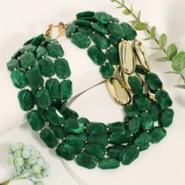 Bohemian Multi-Layer Black and Gray Beaded Golden Decorative Exaggerated Party Collarbone Chain for Daily Banquet Vacation WearColor: Green, Length: 20.87 inch