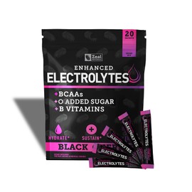Enhanced Electrolyte Powder Stick Packs (Black Cherry | 20 Packets) w/ 0 Sugar +BCAAs +B-Vitamins Electrolyte Supplement w Potassium Zinc & Magnesium for Hydration - Keto Electrolytes