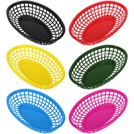 EUSOAR Plastic Serving Trays, 6pcs 9.4"x 5.9" Food Baskets for Serving, Reusable Bread baskets for Fast Food Restaurant Supplies, Deli Serving, Chicken, Burgers, Sandwiches & Fries