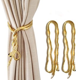KXLIFE Snake Curtain Tiebacks Clips, Decorative Drapes Holdbacks, Handmade Metal Rope Tiebacks, Creative Window Drapes Twist Tie Backs, Snake Crafts (Gold, 2 Pack)