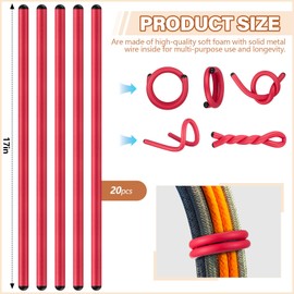 Ninehaoou 20 Pcs 17 Inch EVA Foam Twist Rubber Ties Reusable Bendable Cable Tie Straps Flexible Heavy Duty Twisty Ties for Organizing Cords Bundling