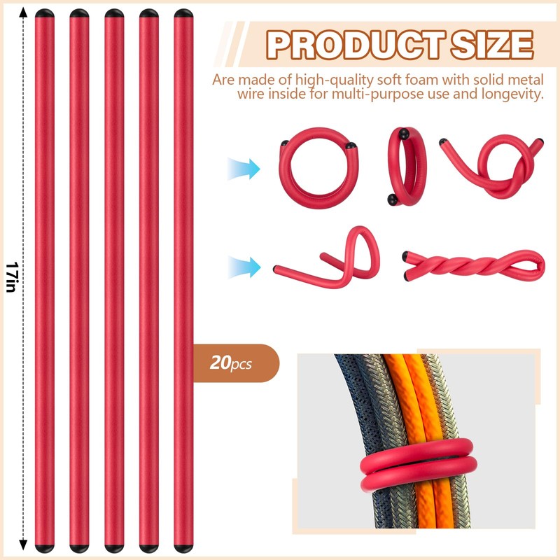 Ninehaoou 20 Pcs 17 Inch EVA Foam Twist Rubber Ties