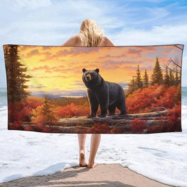 YISUMEI Microfibre Beach Towel Printed with Black Bear, Soft, Lightweight, Sandproof, Quick-Drying Towel, Plus Size XXL, 180 x 90 cm